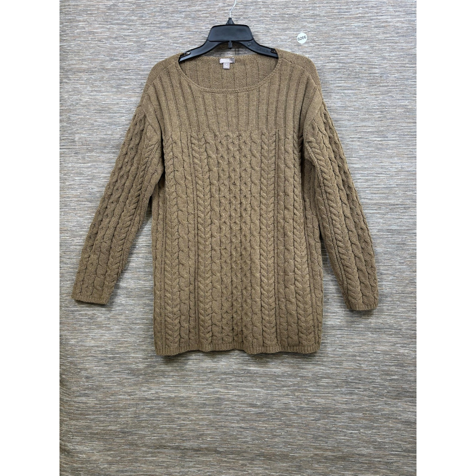 J Jill Cable Knit Sweater Womens Size M Brown Long Sleeve Scoop-Neck